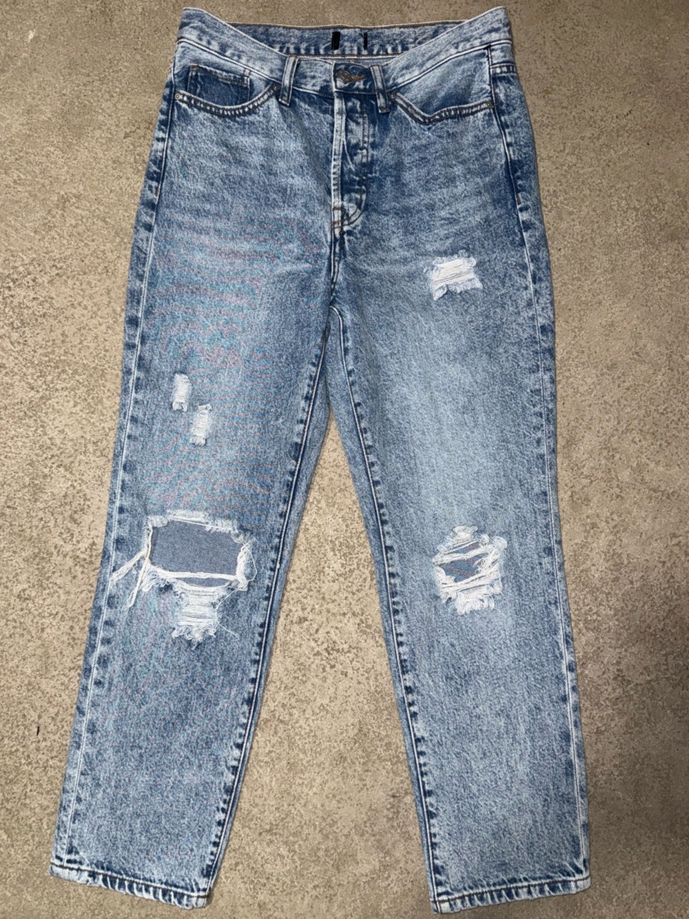 Distressed Light Blue Slim Straight Jeans